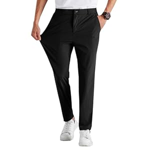 Runcati Mens Stretch Golf Pants Casual Slim Fit Dress Pants Elastic Waist Tapered Work Cropped Trousers