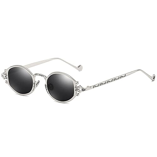 Lunettes de soleil ovales steampunk gothiques pop rétro femmes hommes UV400 cadre mat noir argent