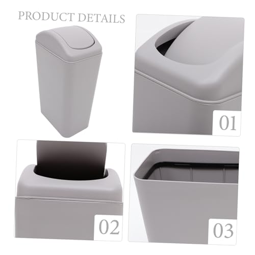 Caneca de basura rectangular pequeña con tapa gris miniatura 3