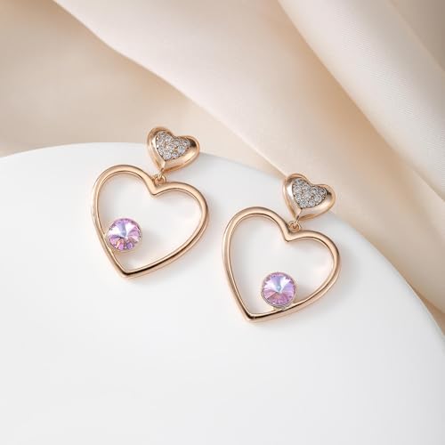 EVEVIC Austrian Crystal Double Gold Heart Dangle Earrings for Women 14K Gold Plated Hypoallergenic drop Earring Jewelry Gift3