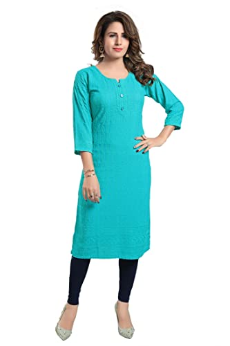 Image of DARIKA Women's Cotton Chikankari Straight Kurti Multiple Color in from Small to Plus Size.