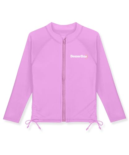 Image of BesserBay Girls Rash Guard UPF 50+ Zip Up Raglan Long Sleeve Adjustable Drawstring Swim UV Jacket 4-14 Years