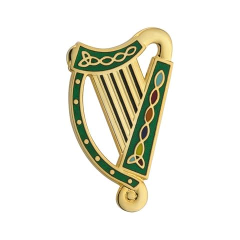 Solvar Irish Harp Brooch Gold Plated & Green Enamel Made in Ireland Cover