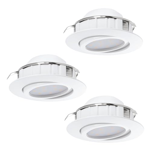 Eglo Set de 3 focos LED empotrables Pineda, spots LED de plástico, 3 luces empotrables LED en blanco, focos LED empotrables planos y orientables, set de focos en blanco cálido, Ø 8,4 cm