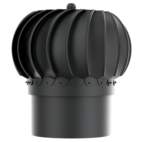 ROOFIVENT IVENT Turbo 8 inch ROOF Round Wind Turbine Exhaust Cowl/Black/UV Stable Polypropylene/High Performance Durable Turbine with Built in Spirit Level