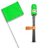 ACE Supply Marking Flags - 4 x 5-Inch Flag on 15-Inch Steel Wire Staff - Green Flag Color, 100-Pack - Markers for Lawn Sprinklers, Irrigation, Property Line, Yard Perimeter, Invisible Fence