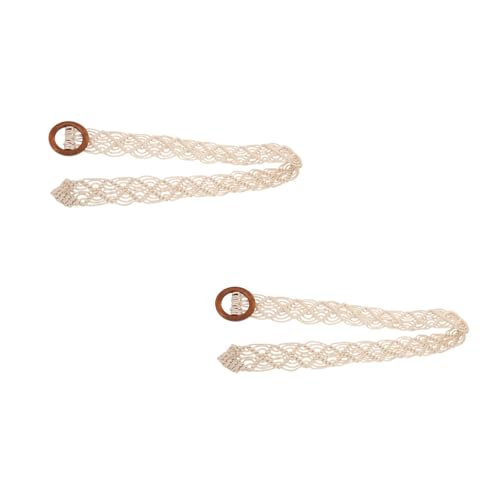LUOZZY 2pcs Bohemian Braided Waist Belt with Wooden Buckle for Women Ethnic Fashion Accessory