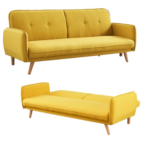Home Detail Fabric Sofa Bed with Click Clack Sofabed Function 3 Seater Double Folding Guest Bed Settee in Grey, or Mustard Upholstered Fabric (Mustard)