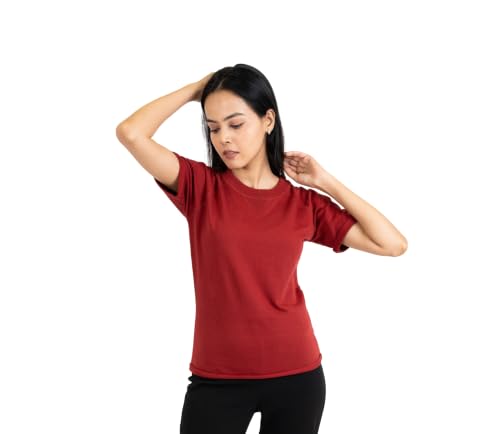Image of Women French Terry Raglan Crew Neck | 100% Cotton Stylish Casual Comfortable Regular Fit Solid Half Sleeves Round Neck T-Shirt for Women