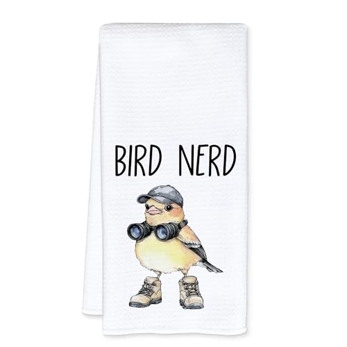JFFTLL Funny Bird Kitchen Towels, Birds Lovers Watching Gifts Dish Tea Towels for Kitchen Decor, Bird Nerd Decorative Hand Towel for Bathroom, 16x24 Inch