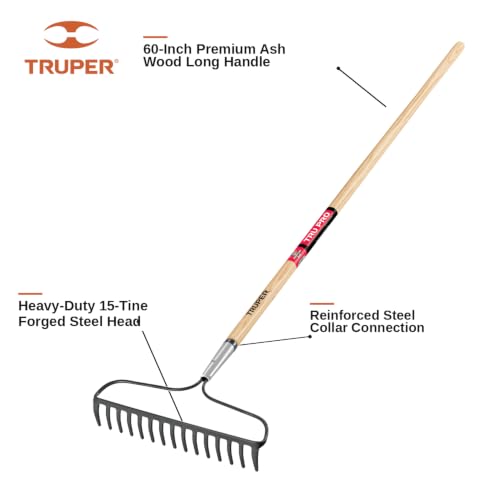 Rastrillo Truper TruPro de acero forjado con mango de madera de fresno de 60 pulg miniatura 2