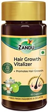 Zandu Hair Growth Ayurvedic Capsule- 60 Caps |Scientifically Proven for Hair Growth | Reduces Hair Fall | DHT Blocker | Strengthens Hair | Bhringraj, Amla & other Herbs |100% Ayurvedic|For Men & Women
