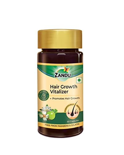 Zandu Hair Growth Ayurvedic Capsule- 60 Caps |Scientifically Proven for Hair Growth | Reduces Hair Fall | DHT Blocker | Strengthens Hair | Bhringraj, Amla & other Herbs |100% Ayurvedic|For Men & Women