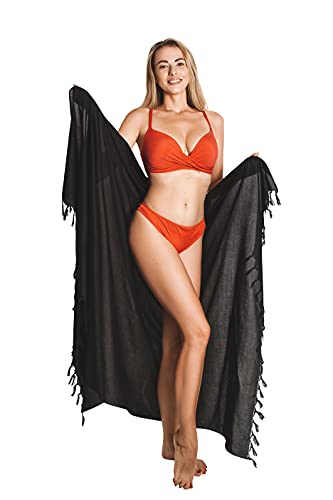 CHAINUPON Womens Beach Pareos Sarong Sheer Long Swimsuit Cover Ups Bikini Wrap Skirt (Black) - Image 7