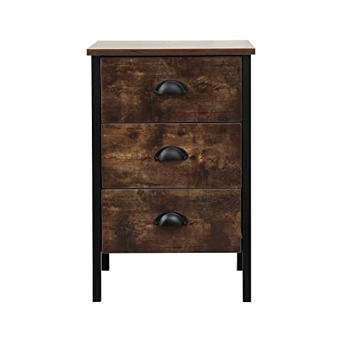 Homeke Bedroom Furniture Industrial Bedside Table Nightstand Chest of Drawers Storage Organiser Unit with Metal Frame UK (bedside table x1 piece) Cover