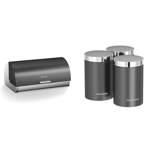 Morphy Richards 974007 Accents Roll Top Bread Bin, Stainless Steel, Titanium, Matt Titanium & 974067 Accents Kitchen Storage Canisters, Stainless Steel, Titanium, Set of 3