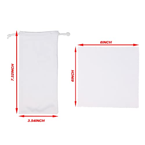 Image of Mini Skater 3 Pack Eyeglasses Pouch with Cleaning Cloth, Drawstring Microfiber Pouch for Sunglasses & Eyeglasses, Jewelry, Watches (White)