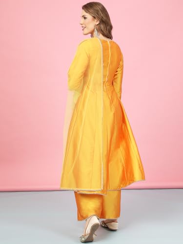 Image of A.T.U.N. (ALL THINGS UBER NICE) Cotton Women Anarkali Paneled Kurta With Palazzos & Dupatta