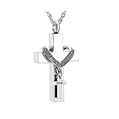 MEMORIALU Cross Urn Necklaces for Ashes Cremation Crucifix Keepsake Men Stainless Steel Memorial Pendant Necklace for Uncle
