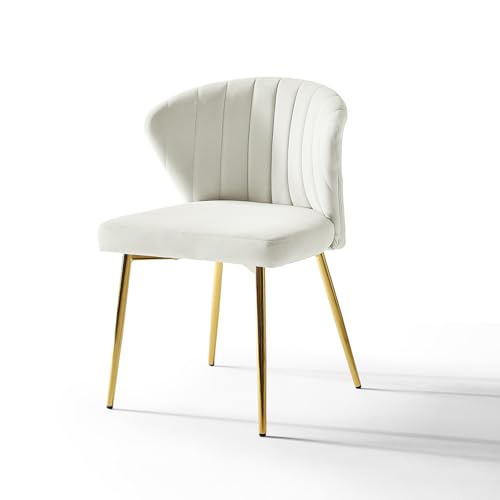 HULALA HOME Chaise en Velours, Chaise de Coiffeuse Moderne, Pour le Salon, Salle à Manger, Chambre, Pieds en Métal Doré, Blanche