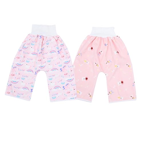 FUNNETOYU 2 Piezas Pantalones de Entrenamiento para Niña Unisex Alta Cintura Impermeables y Reutilizables Calzoncillos de Algodón con Diseño para Niñas de Unidades
