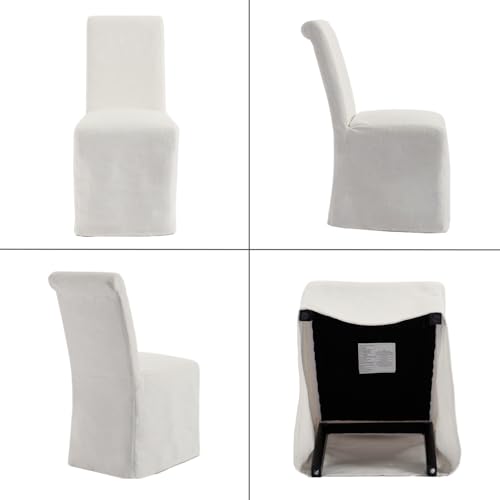 chairus Slipcovered Parsons Dining Chairs Set of 4, Upholstered Dining Room Chairs with Washable Linen Cover & High Back, Modern Farmhouse Wooden Side Kitchen Chairs, Cream White