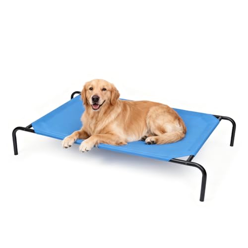 STARLATTA Cama elevada para perros grandes, cunas elevadas para perros, hamaca impermeable para interiores y exteriores, con malla transpirable lavable, a prueba de mordidas, color azul, 50 pulgadas