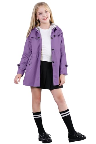 Image of Cromoncent Girl's Waterproof Hoodie Trench Coat Cute Dress Coat Outerwear, 3-12 Years