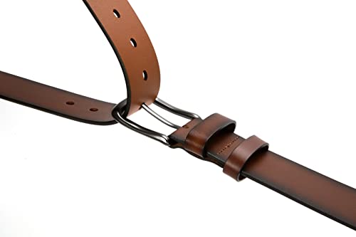 Yoetey 100% Solid Full Grain Cognac Leather Mens Belt Casual 1.5"" Width (Gift Box & Extra Loop) #TOP7