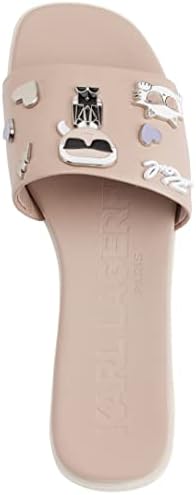 Karl Lagerfeld Paris Women's Jeslyn Effortlessly Fashionable Slide-On Shoes with Bold KLP Pins Flat Sandal, Dune Pink, 11 | Image 3