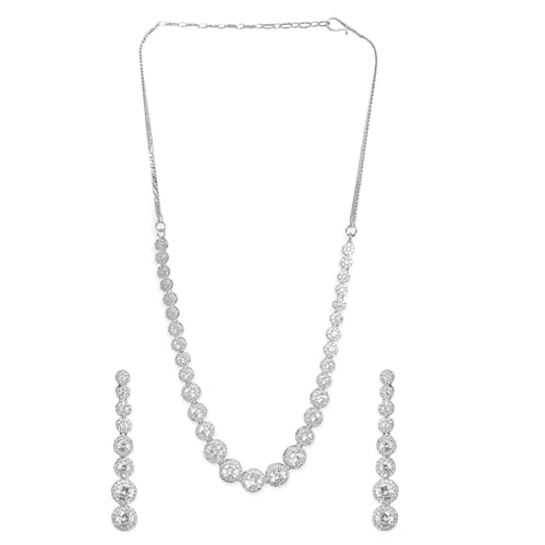Rubans Rhodium plated Premium White Zircons Necklace Set. (B0D6RX5GCY) Amazon Price History, Amazon Price Tracker