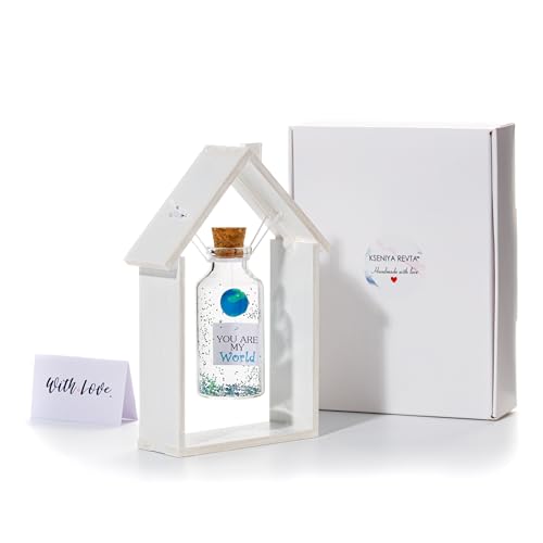Anniversary Present for Her & Him, Romantic Gift to Boyfriend & Girlfriend, Message in Bottle I Love You Gifts Wife Husband ((11) World in Big Bottle - You Are My World, In Wooden Frame)