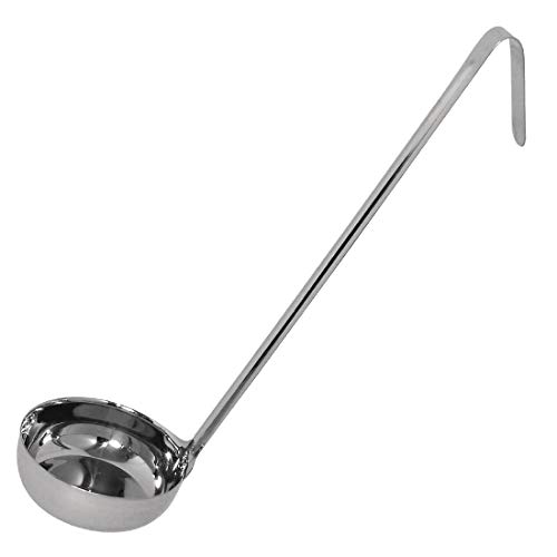 Vogue Louche à Fond Plat en Acier Inoxydable 112 ml/4 oz, Argenté, Manche Long avec Crochet de Rangement, Fond Plat pour Étaler la Sauce, Louche à Sauce...