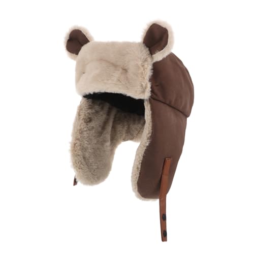 BCOATH Thermal Winter Hat Earflaps Unisex Plush Bear Ear Cover for Men Women Windproof Outdoor Riding Ski Hike Cap Coffee