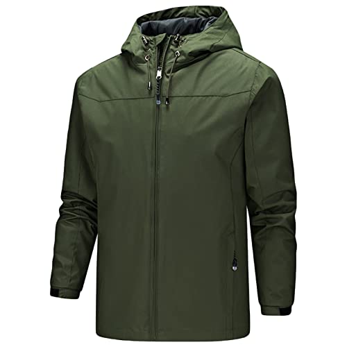 Maiyifu-GJ Men's Waterproof Rain Hooded Jacket Softshell Lightweight Waterproof Coat Hiking Outdoor Windbreaker Raincoat (Green,4X-Large)