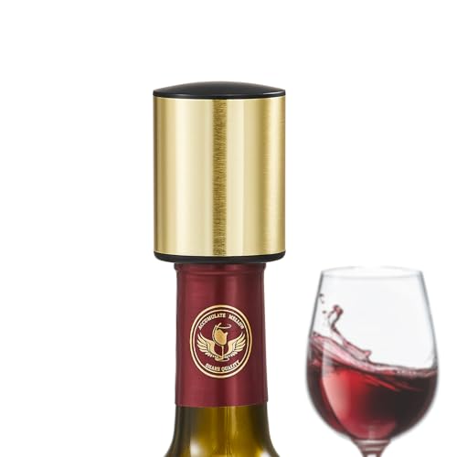 ELMWAY VinoLux Series Vacuum Wine Stopper – Pump Seal with Stainless Steel Shell, Preserves Wine Freshness, Easy Removal & Reusable Design, for Home, Parties & Wine Lovers – Gold