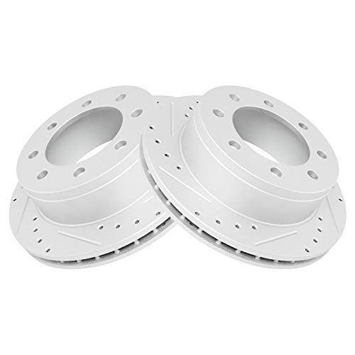 Image of TRQ Performance Rear Brake Pad and Rotor Set Semi Metallic G Coated Rotors Compatible with 2006-2016 Chevrolet Express 2500 2003-2016 Express 3500 GMC Savana 2500 Savana 3500