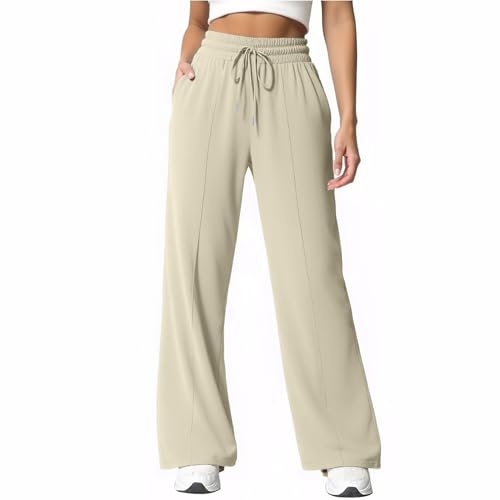 ALUWU Womens Wide Leg Sweatpants High Waisted Baggy Pants Elastic Drawstring Workout Pants with Pockets2
