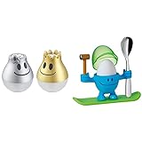 WMF Streuer Set 2-teilig, McSalt Streuer mit Kippmechanismus, Salzstreuer, Pfefferstreuer, Kunststoff, Silber-Gold & McEgg Eierbecher mit Löffel, lustiger Eierbecher Kinder, Kunststoff, blau