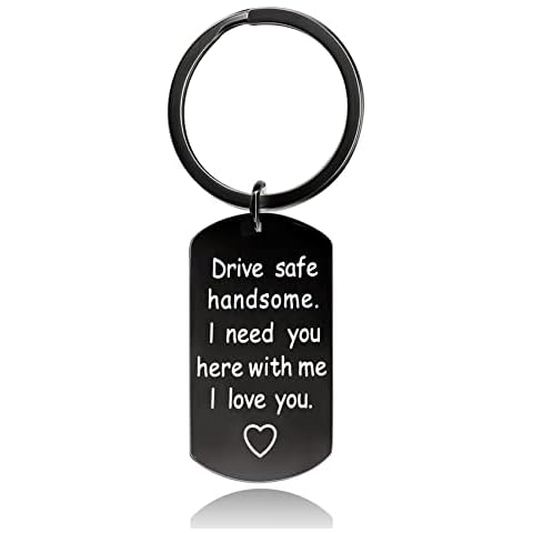 Drive Safe Keychain for Boyfriend - Birthday Gifts for Boyfriend Christmas Valentines Day Gifts Husband Boyfriend Gift Ideas, Black, S Cover