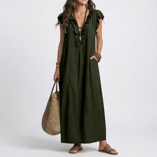 Robe longue ample en coton vert taille S pour masquer les complexes - 4