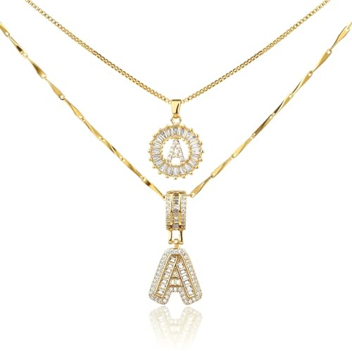 Initial Necklaces for Women,14K Gold Plated Letter Pendant Necklace Dainty Gold Necklace with Cubic Zirconia, Personalized and Trendy Accessories for Women Jewelry Gifts