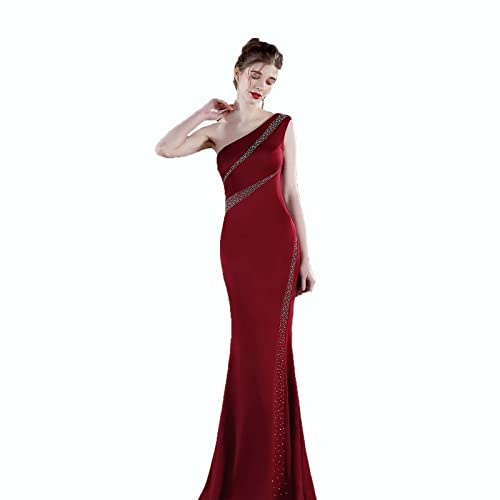 Decorsure Meerjungfrau-Hochzeitskleid für Damen, langes One-Shoulder-Brautkleid, figurbetontes Brautkleid, Brautjungfern-Abendkleid,Red,M Cover