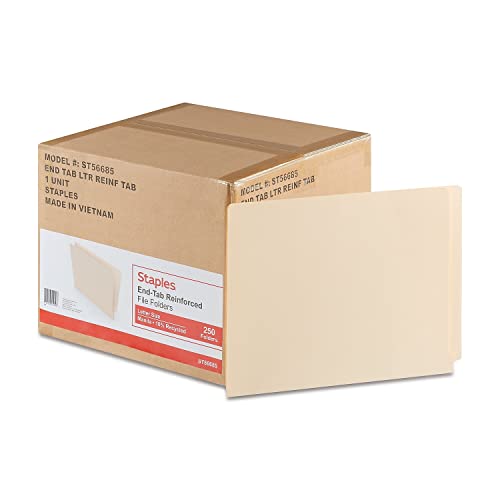 Staples Reinforced End Tab File Folder, Straight Cut, Letter Size, Manila, 500/Carton (St56685-Ccvs) #TOP3