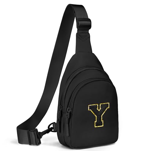 Viverte Small Initial Sling Bag Crossbody Fanny Pack for Girls Women Cute Cross Body Chest Bag Personalized Birthday Gifts for Her Trendy Preppy Stuff Cool Stuff for Teen Girls (Black-Y)