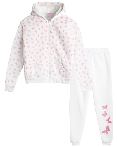 Real Love Girls’ Fleece Jogger Set – 2 Piece Sherpa Full- Zip Hooded Sweatshirt and Jogger Sweatpants (Size: 7-12)