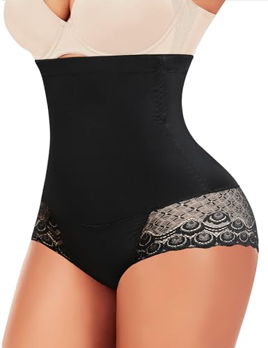 Image of Werena Women Shapewear Tummy Control Underwear High Waist Body Shaper Panties Lace Shaping Underwear Girdle Panty(A# Black-1, Large)