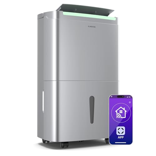 Klarstein DryFy Connect 40L Deshumidificador Wifi, Depósito 7L, Silencioso, Temporizador 24h, Drenaje Permanente, Bajo Consumo, Portátil, Para Habitac...