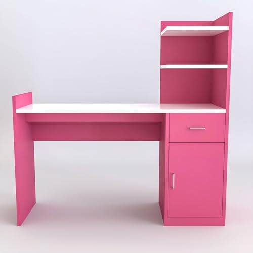 Image of Engineered Wood Office & Study Table for Study Room /Office /Work from Home || Engineered Wood Study Table || Freestanding || (Pink & White) |