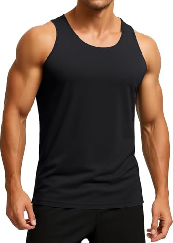 [KEFITEVD] ノースリーブ メンズ スポーツ タンクトップ トレーニング 速乾吸汗 袖なしtシャツ 夏 インナーシャツ 透け防止 黒 ランニングウェア バスケ 日焼け止め トップス ブラック Lの商品画像（Amazon）